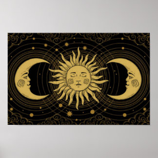 Poster Soleil d'or sur minuit noir céleste