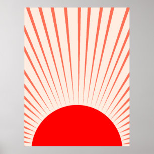 Poster Soleil et rayons solaires rouges minimalistes
