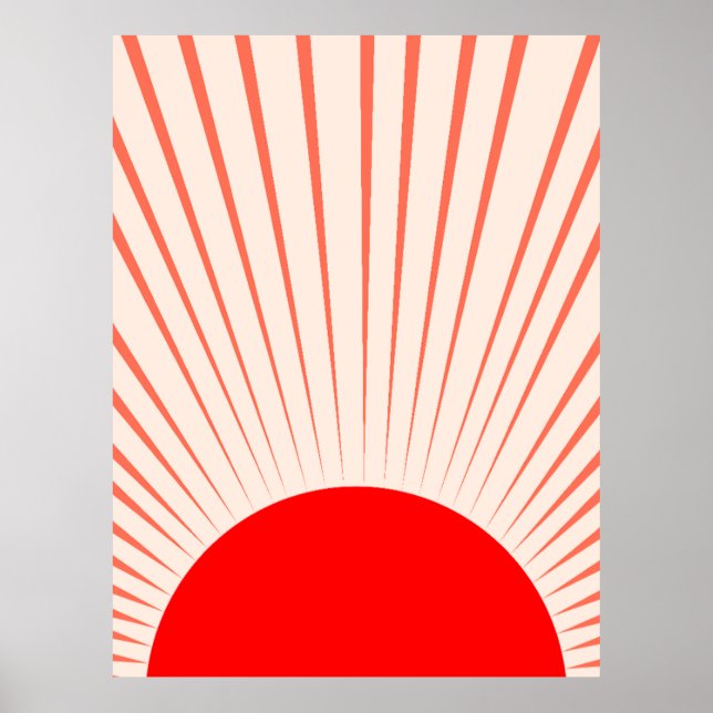 Poster Soleil et rayons solaires rouges minimalistes (Devant)
