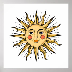 Poster Soleil jaune avec visage