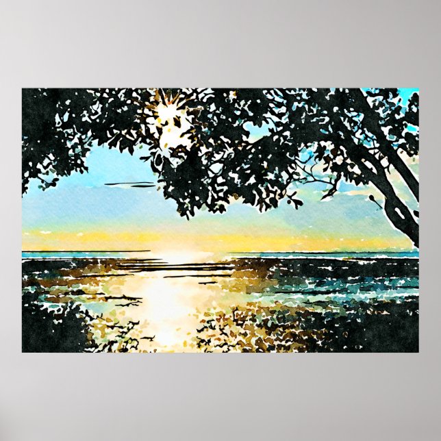 Poster Soleil marin aquarelle (Devant)