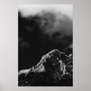 Poster Soleil noir et blanc illuminé montagne