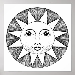 POSTER SOLEIL SOLEIL FACE NOIR & BLANC ART IMPRIMER