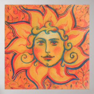 Poster Soleil souriant, Art Imaginaire Fairytale, Jaune o