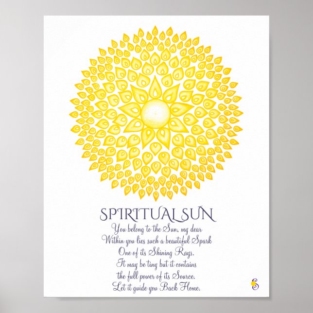 Poster Soleil spirituel jaune coloré Mandala (Devant)