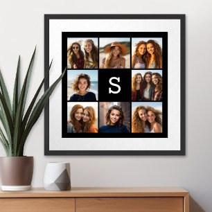 Poster Solid Black Photo Collage Custom Monogram