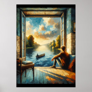 Poster Solitude réfléchie : L'homme envisage au coucher d