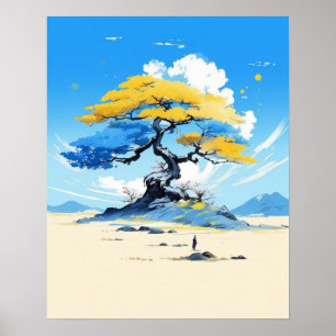 Poster Solitude Zen : Arbre Doré Minimaliste 