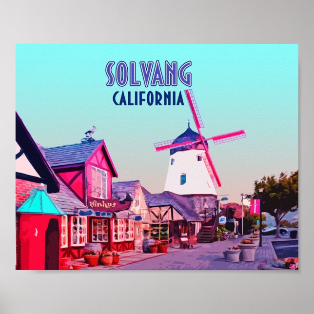 Poster Solvang Danish Downtown California Vintage (Devant)