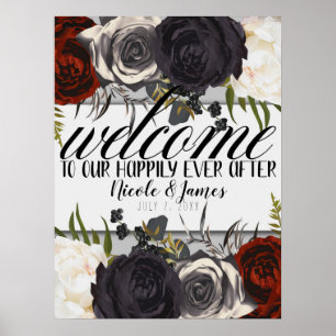 Poster Sombre Glamour Botanique Floral Accueil Mariage
