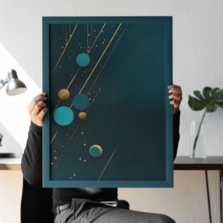 Poster Sombre Turquoise or Abstrait minimaliste