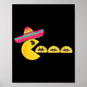 Poster Sombrero mangeant des tacos drôles avec des mousta