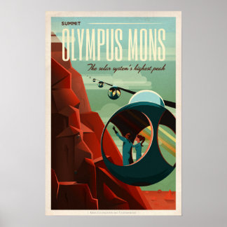 Poster SOMMET OLYMPUS MONS Tour SpaceX Retro Mars Colonie