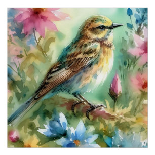 Poster Songbird Melody Graceful Bird & Floral Elegance