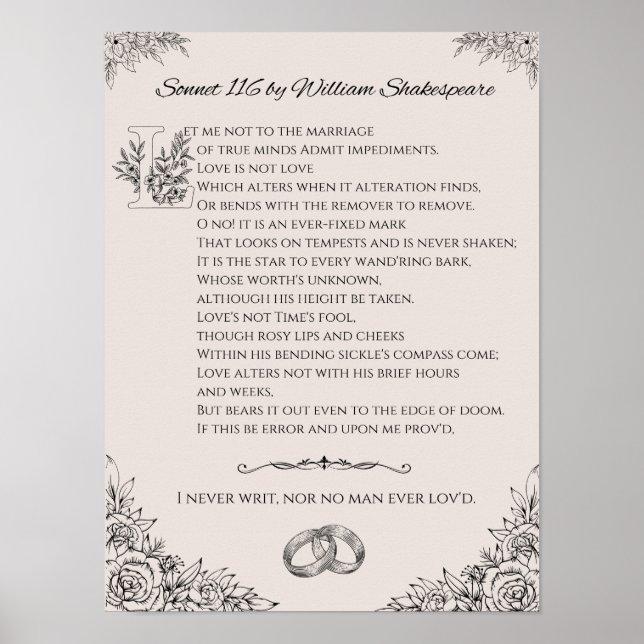 Poster Sonnet 116 par William Shakespeare poster/mur art (Devant)