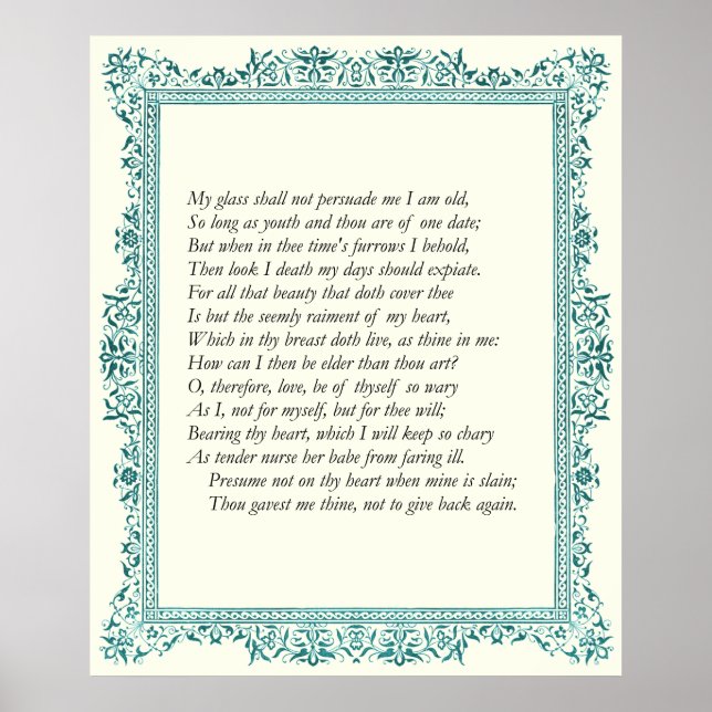 Poster Sonnet # 22 par William Shakespeare (Devant)