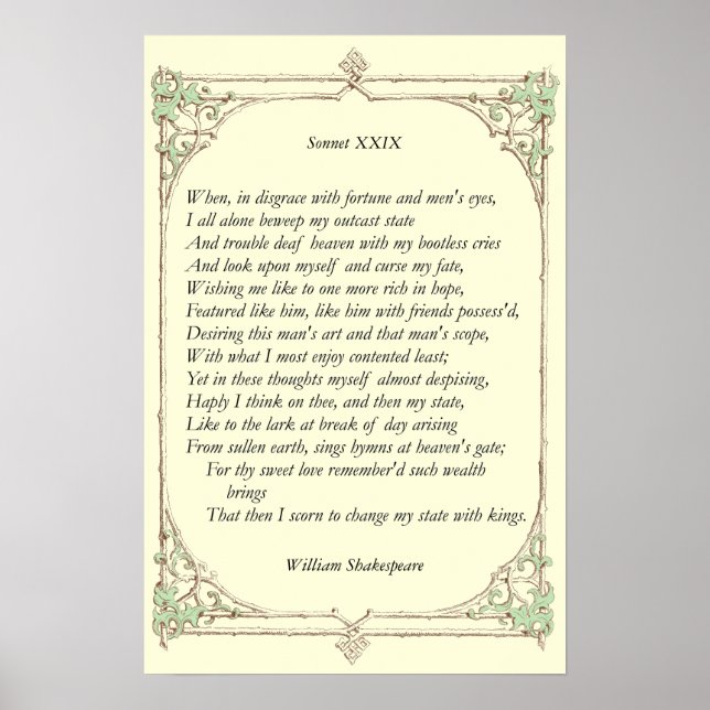 Poster Sonnet # 29 par William Shakespeare (Devant)