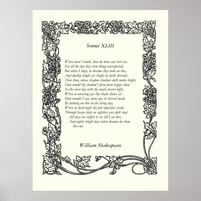 Poster Sonnet # 43 par William Shakespeare (Devant)