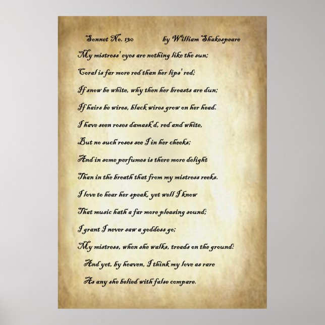 Poster Sonnet no 130 de William Shakespeare (Devant)