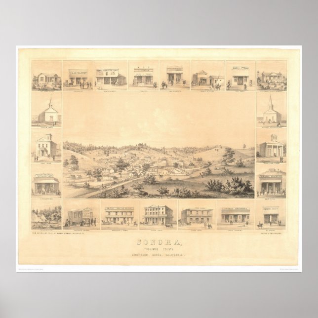 Poster Sonora, CA. Carte panoramique 1854 (1647A) - Resta (Devant)