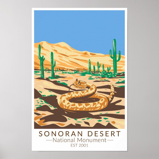Poster Sonoran Désert National Monument Rattlesnake Retro (Devant)