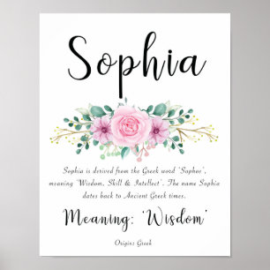 Poster Sophia Name Signifie Imprimer avec des fleurs rose