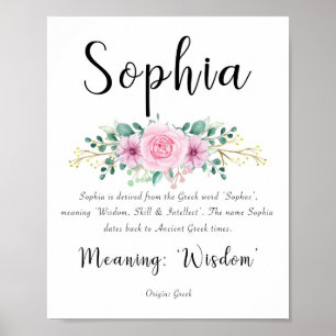 Poster Sophia nom signifiant Imprimer avec fleurs roses 8