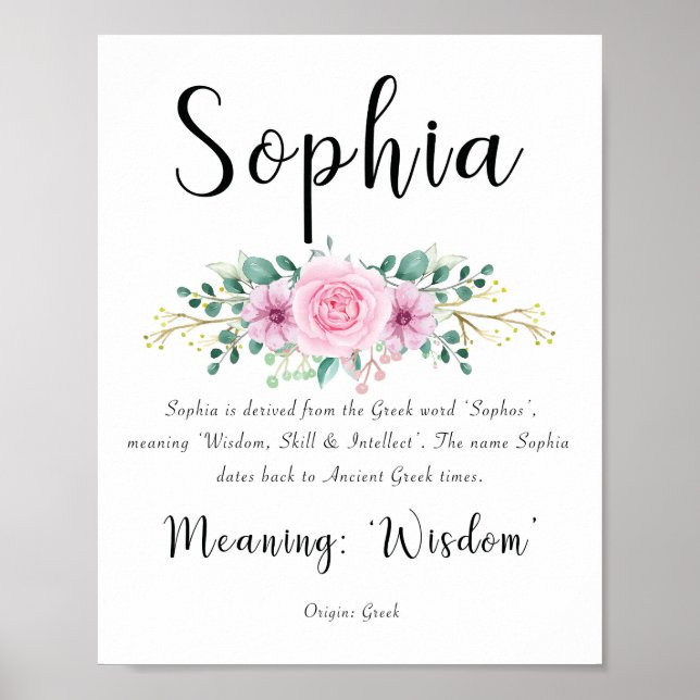 Poster Sophia nom signifiant Imprimer avec fleurs roses 8 (Devant)