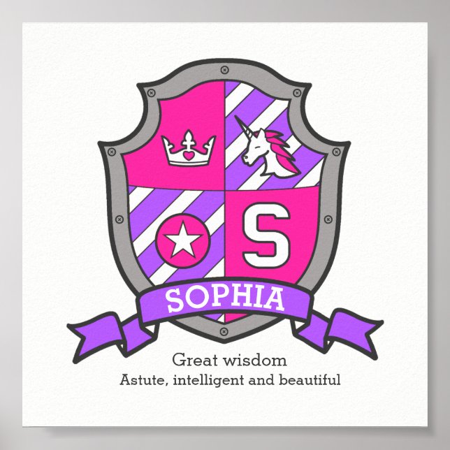 Poster Sophia unicorne filles nom signifiant crête de che (Devant)