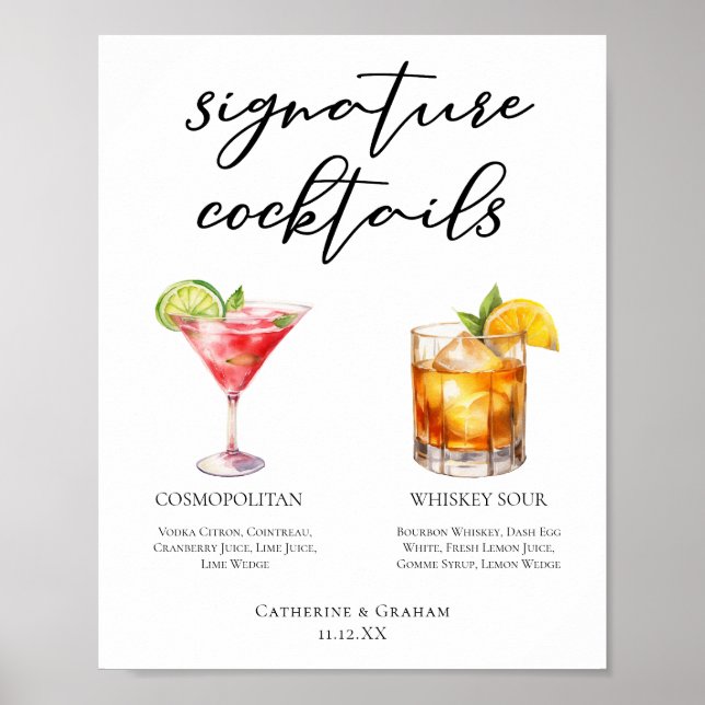 Poster Sophisticated Mariage Signature Cocktails Menu (Devant)