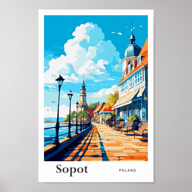 Poster Sopot Pologne Voyage Vintage Illustration (Devant)