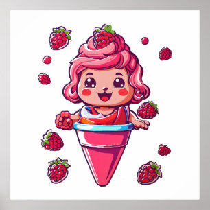 Poster Sorbet framboise Kawaii