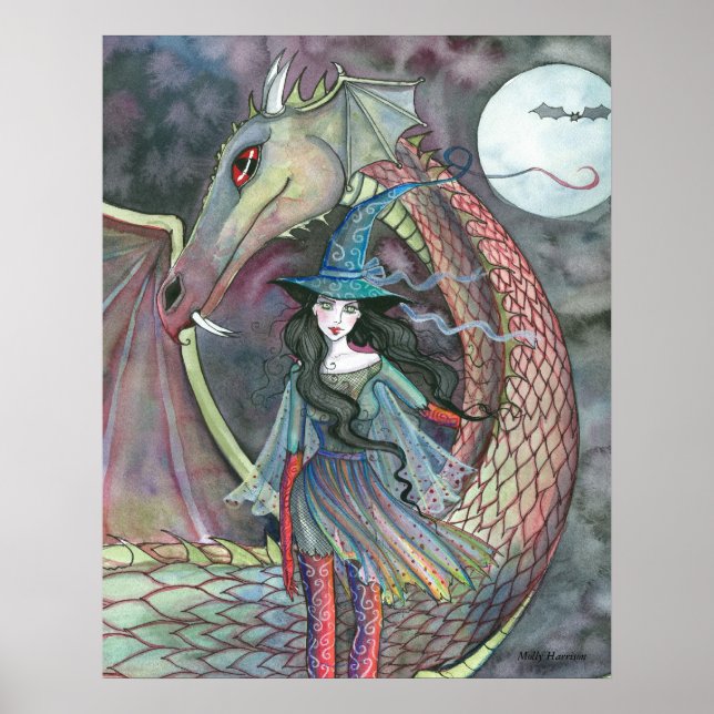 Poster sorcier et dragon par Molly Harrison (Devant)