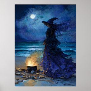 Poster Sorcière au bord de la mer Lune