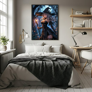 Poster Sorcière au clair de lune dans une forêt enchantée