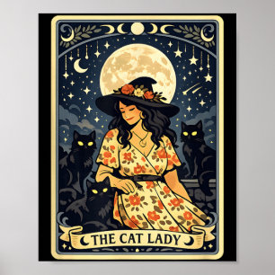 Poster Sorcière Dame de Chat Lune Chats Noirs Halloween M