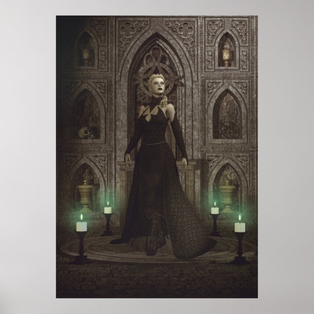 Poster Sorcière dans le château prépare rituel magique (Devant)