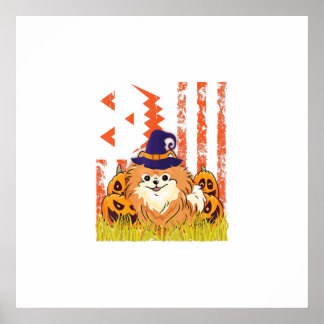 Poster Sorcière de chien de Poméranie Danser Citrouilles