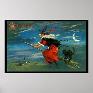 Poster Sorcière de Halloween de vol avec le chat