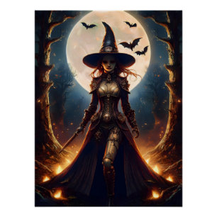 Poster Sorcière de la forêt Steampunk Halloween
