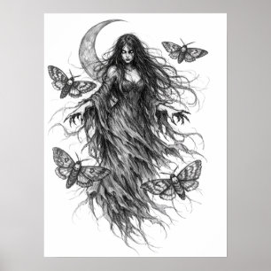 Poster Sorcière de nuit gothique et art de folklore sombr