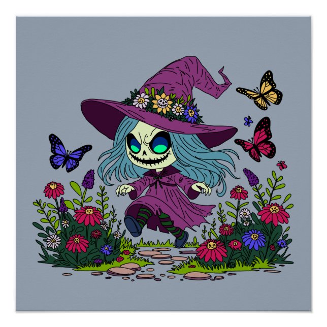 Poster Sorcière de printemps mignonne (Devant)