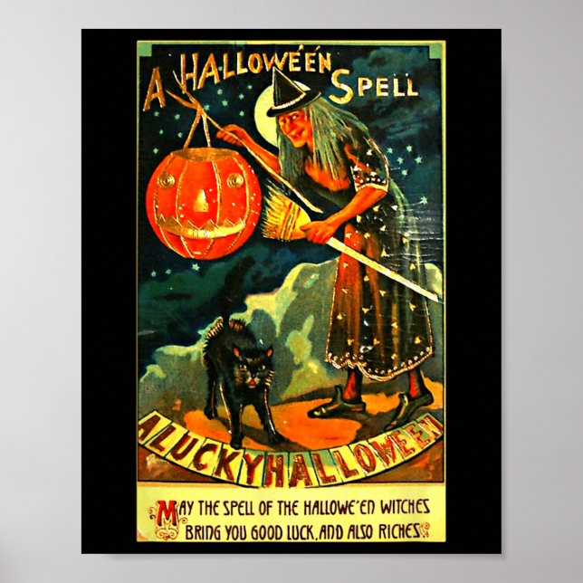 Poster Sorcière d'Halloween Art Retro vintage (Devant)