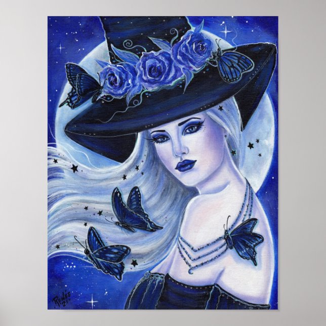 Poster Sorcière d'Halloween aux papillons de Renée Lavoie (Devant)