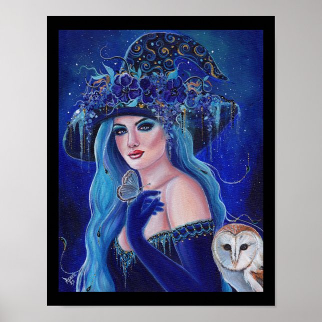 Poster Sorcière d'Halloween aux papillons de Renée Lavoie (Devant)