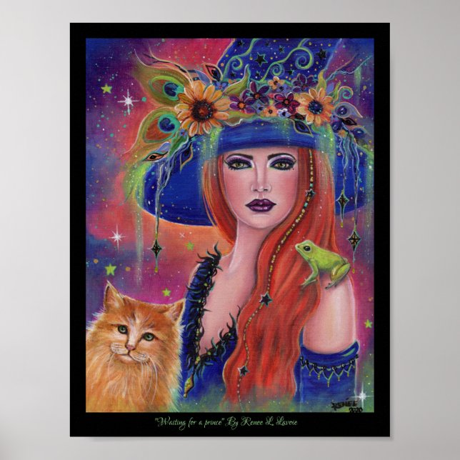 Poster Sorcière d'Halloween et grenouille par Renee Lavoi (Devant)