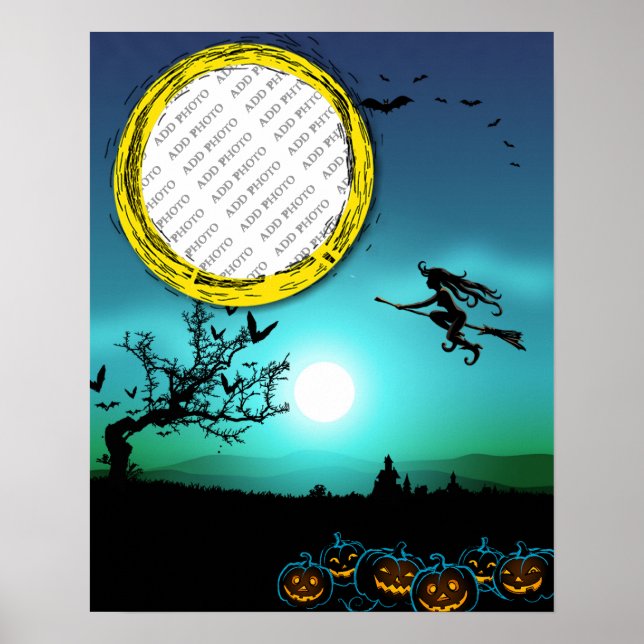 Poster Sorcière d'Halloween, Jack o'Lanterns, Cadre photo (Devant)
