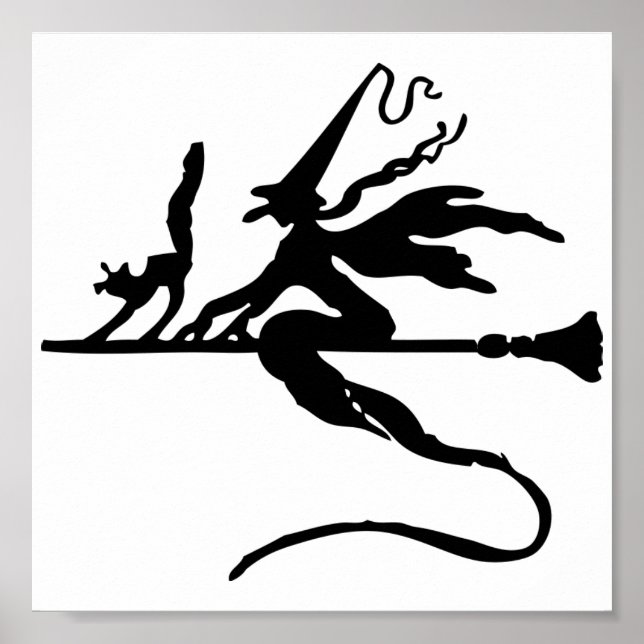 Poster Sorcière d'Halloween sur Broomstick (Devant)