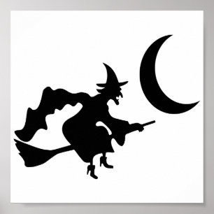 Poster Sorcière d'Halloween sur Broomstick
