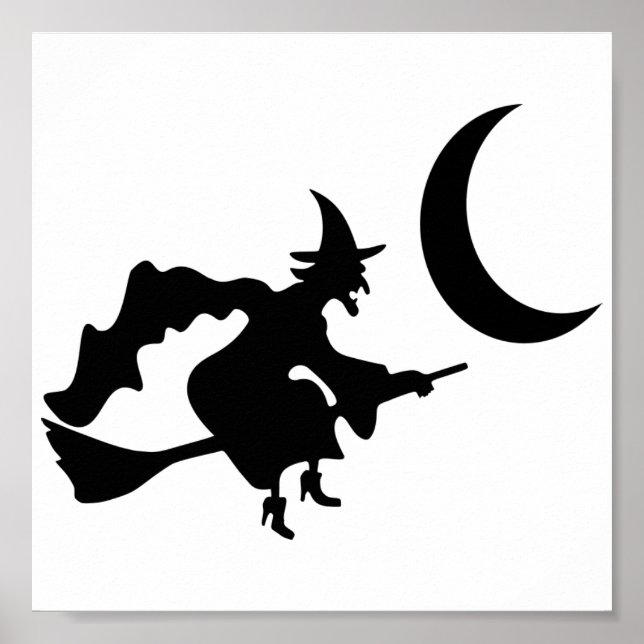 Poster Sorcière d'Halloween sur Broomstick (Devant)